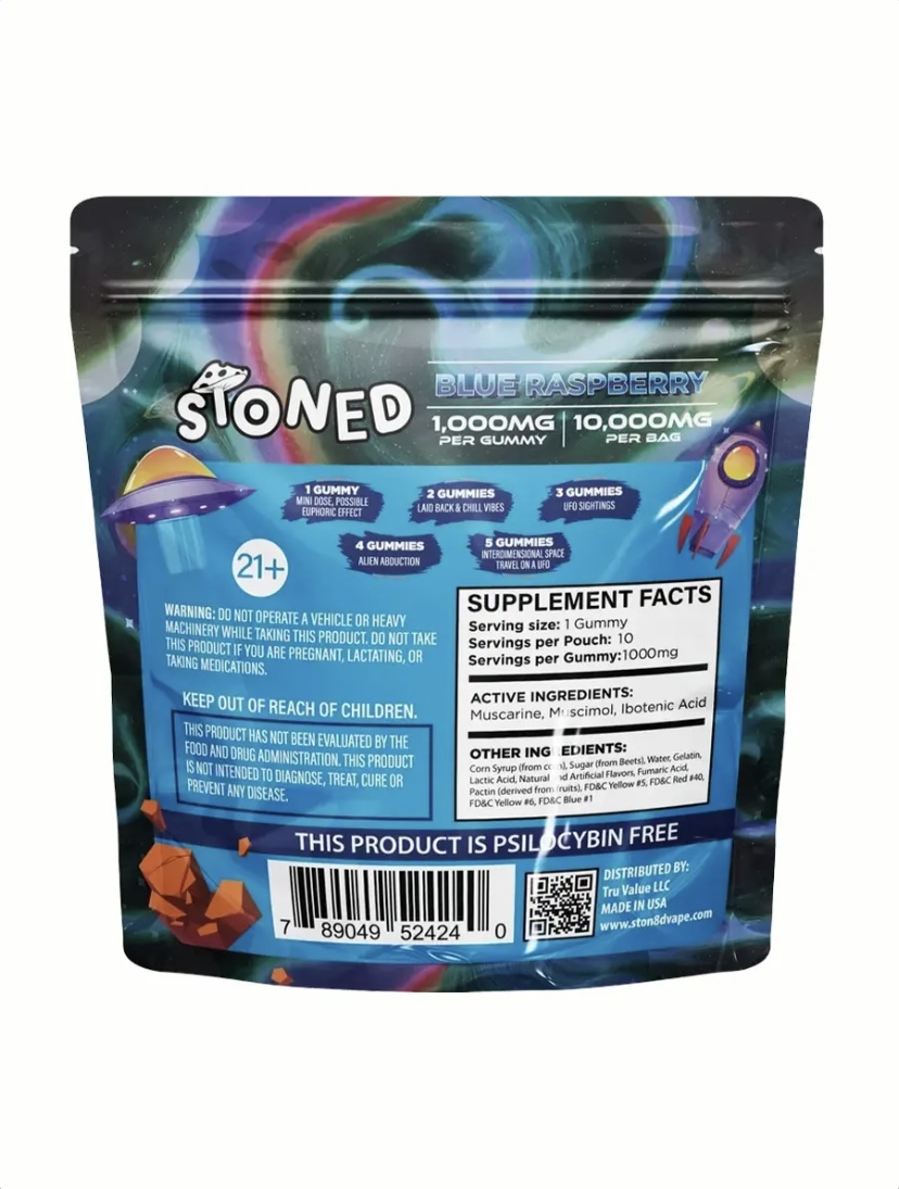 Blue Raspberry STONED Amanita Muscaria Mushroom Gummies 10000MG 10CT - Image 2