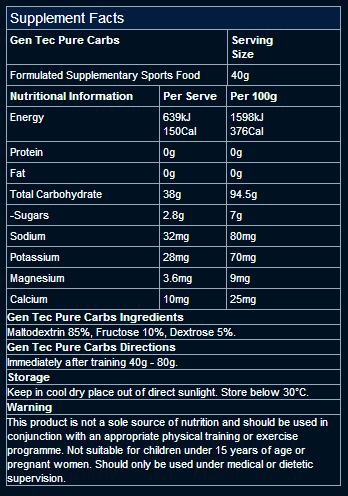 Pure Carbs by Gen-Tec 4kg Unflavoured - Image 2