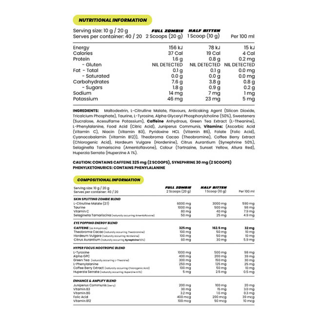 Infected Pre-Workout by Zombie Labs 40 Serves - Image 2